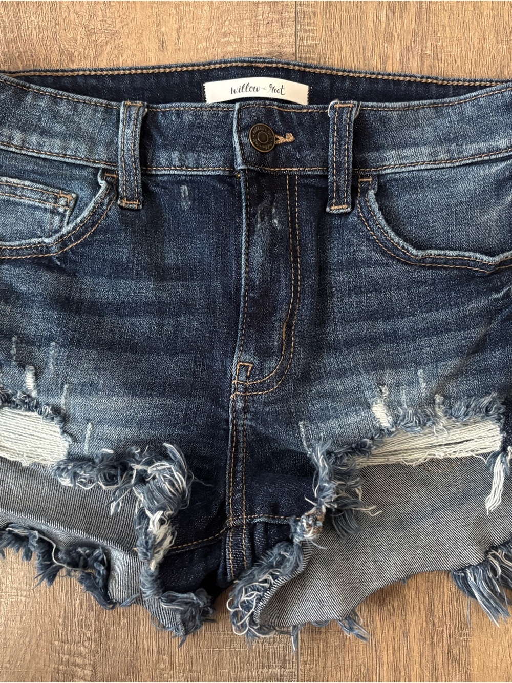 Willow & Root Distressed Dark Blue Denim Jean Shorts
